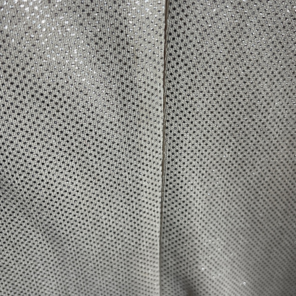 Guess Tan Beige Silver Metallic Shimmer Long Sleeve Side Ruching Party Dress - Picture 5 of 12